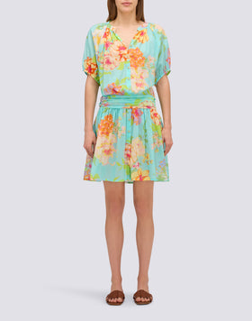 FLOWER BUNCH PRINTED SHORT DRESS