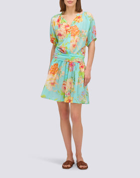 FLOWER BUNCH PRINTED SHORT DRESS