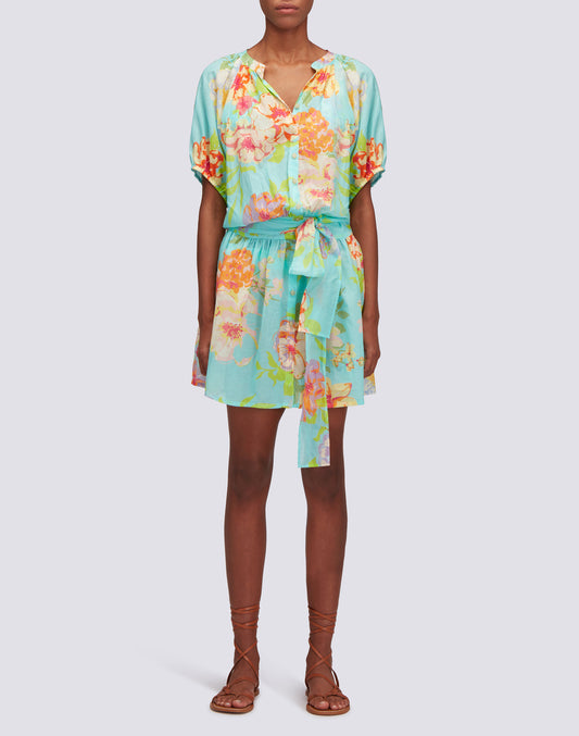 FLOWER BUNCH PRINTED SHORT DRESS