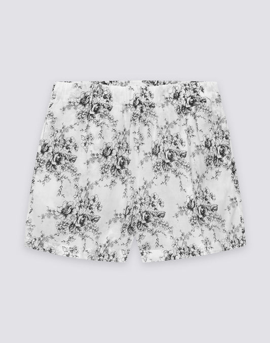 WOMEN'S ELASTICATED WAIST SHORTS WITH ROSE DE JOIE PRINT