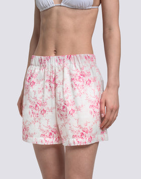 WOMEN'S ELASTICATED WAIST SHORTS WITH ROSE DE JOIE PRINT