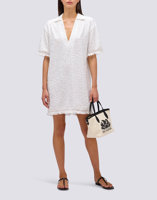 SHORT FRINGED JACQUARD TERRY DRESS