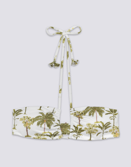 BIKINI TOP WITH ADJUSTABLE STRAPS AND BOTANICAL PRINT TASSELS