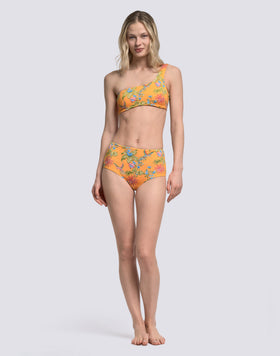 SWEET PARROT PRINT ONE-SHOULDER BIKINI TOP