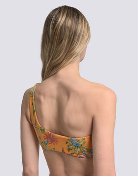 SWEET PARROT PRINT ONE-SHOULDER BIKINI TOP