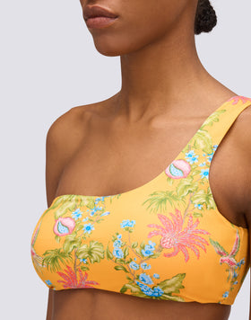 SWEET PARROT PRINT ONE-SHOULDER BIKINI TOP