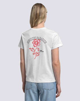 WOMEN'S T-SHIRT WITH EMBROIDERED AND PRINTED HIBISCUS