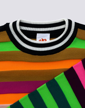 WOMEN'S MULTICOLOR STRIPED CREW NECK SWEATER