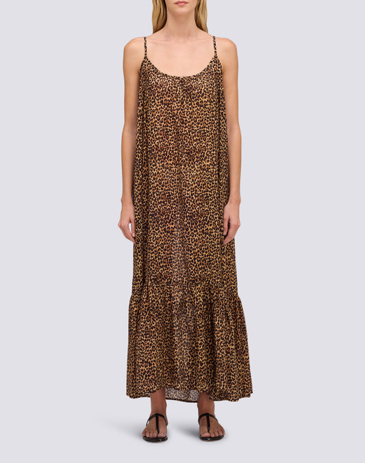 LONG WOMEN'S COTTON VOILE DRESS WITH ANIMAL PRINT