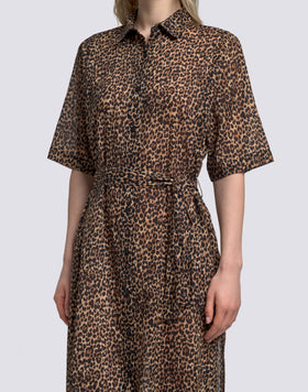 WOMEN'S ANIMAL PRINT SHIRT DRESS WITH REMOVABLE BELT
