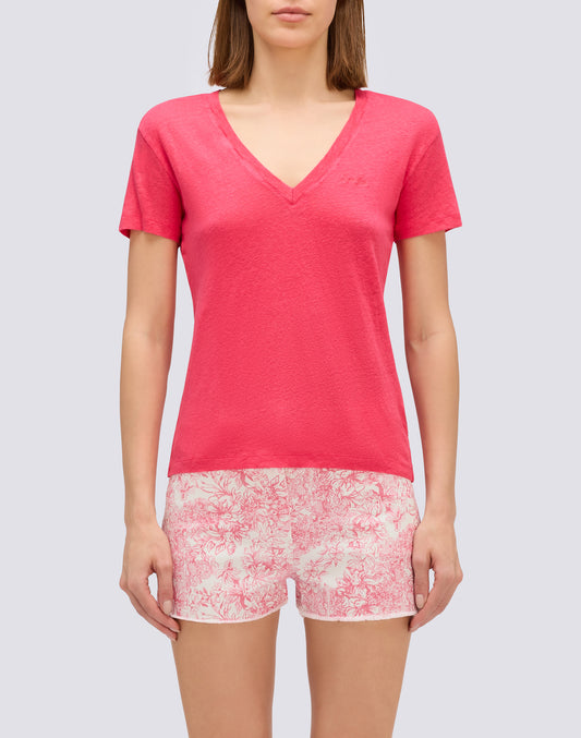 HALF-SLEEVED LINEN T-SHIRT