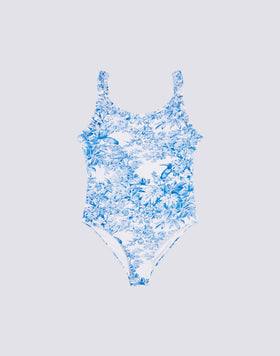ONE-PIECE SWIMSUIT WITH TOILE DE JOUY RUFFLES
