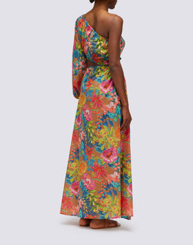 ONE-SHOULDER DRESS WITH CUT ON ONE SIDE AND WILD GARDEN PRINT