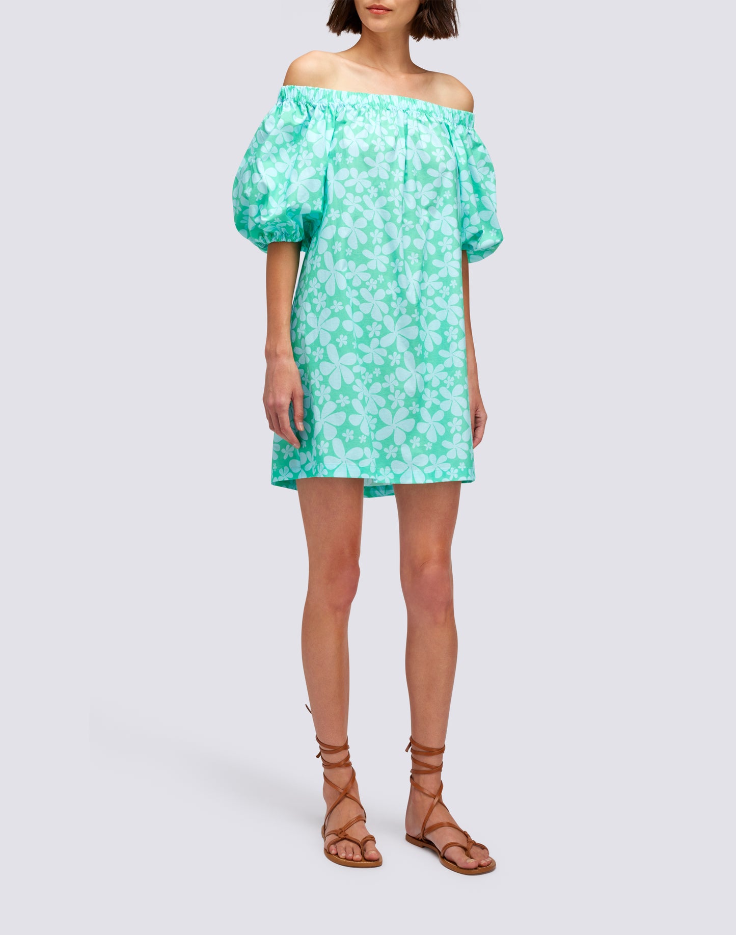 ROLLING FLOWER PRINT POPLIN DRESS