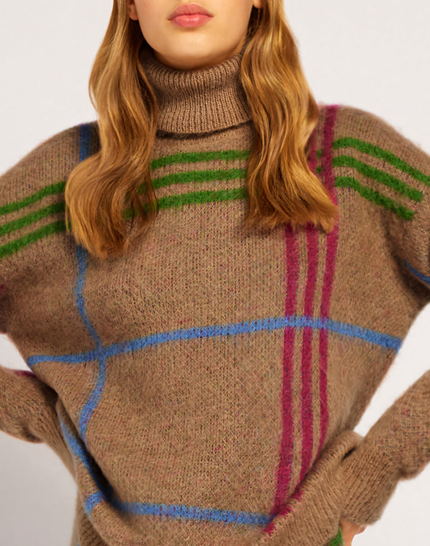 CHECK PATTERNED TURTLENECK SWEATER