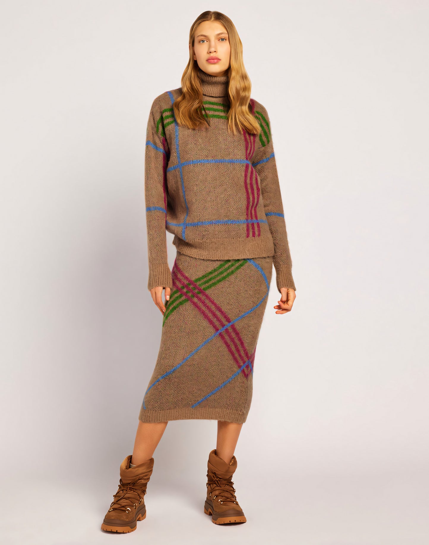 MULTICOLOR CHECK PATTERNED MOHAIR SKIRT