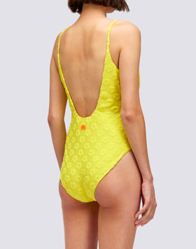ONE-PIECE SWIMSUIT IN TERRYING WITH FLORAL JACQUARD MOTIF