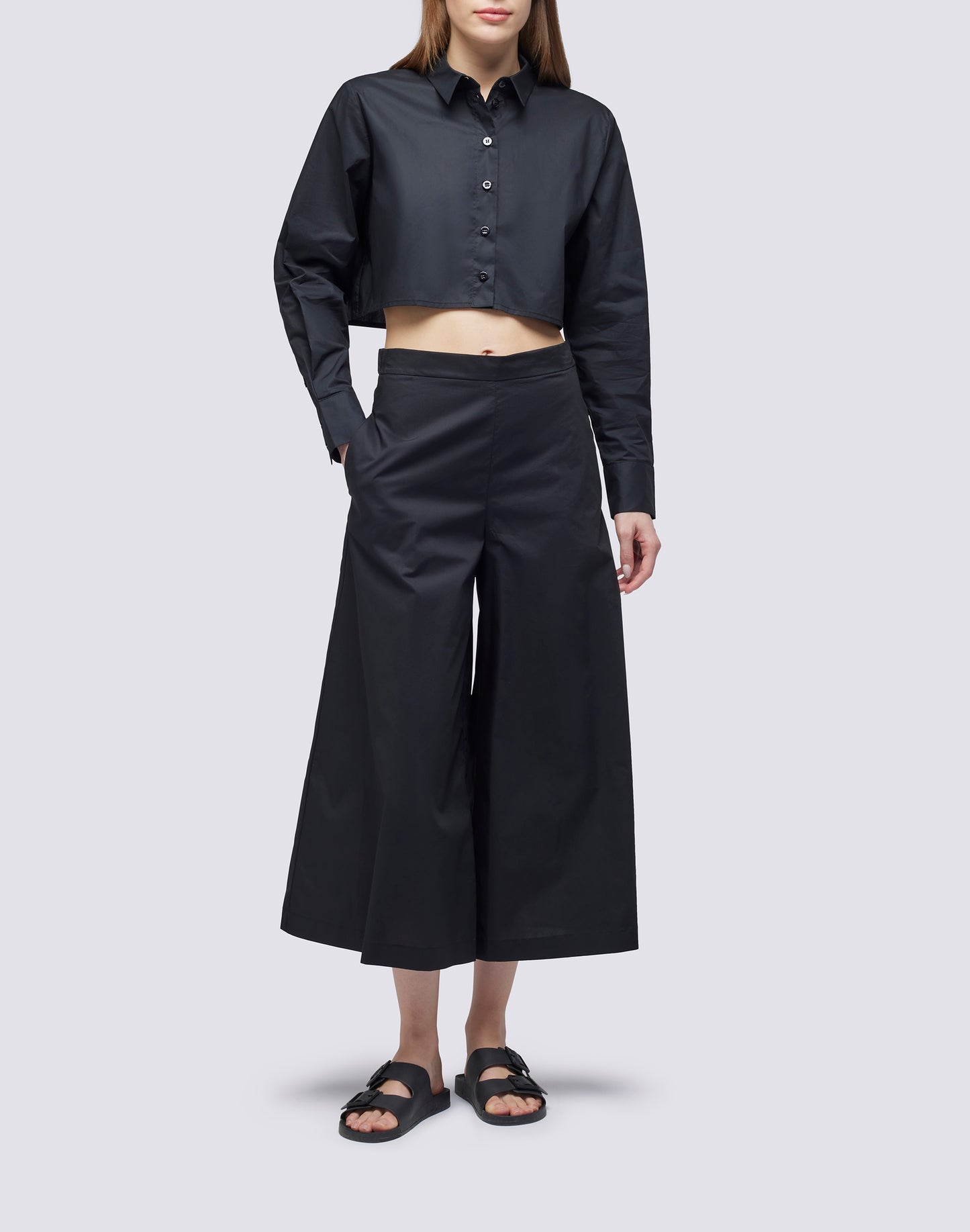 HIGH WAIST PALAZZO PANTS IN POPLIN