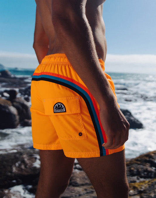 FLUO ELASTICATED WAIST RECYCLED POLYESTER REPREVE®  SWIMSHORT 