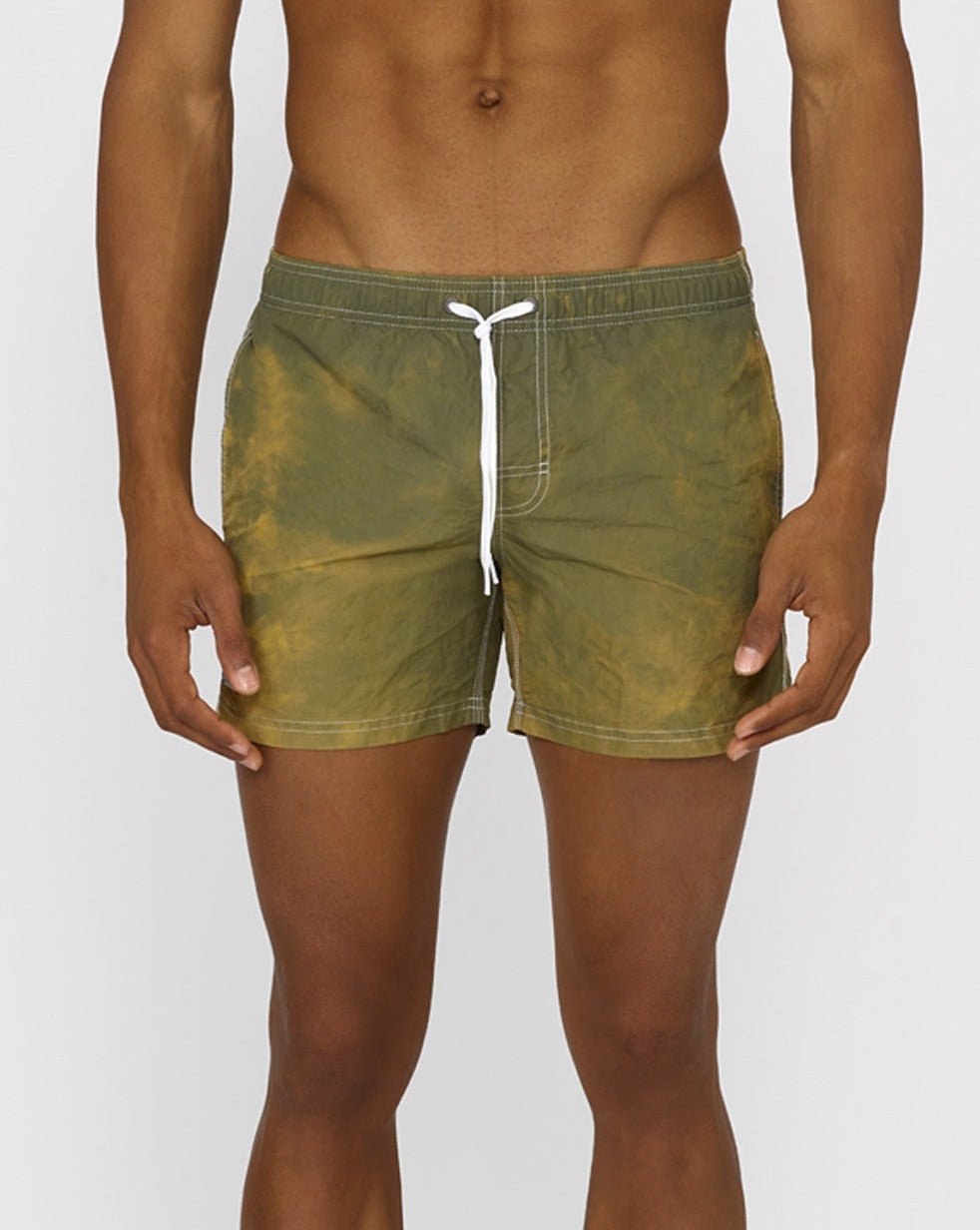 STONE WASH SHORT SWIM SHORTS WITH AN ELASTICATED WAISTBAND