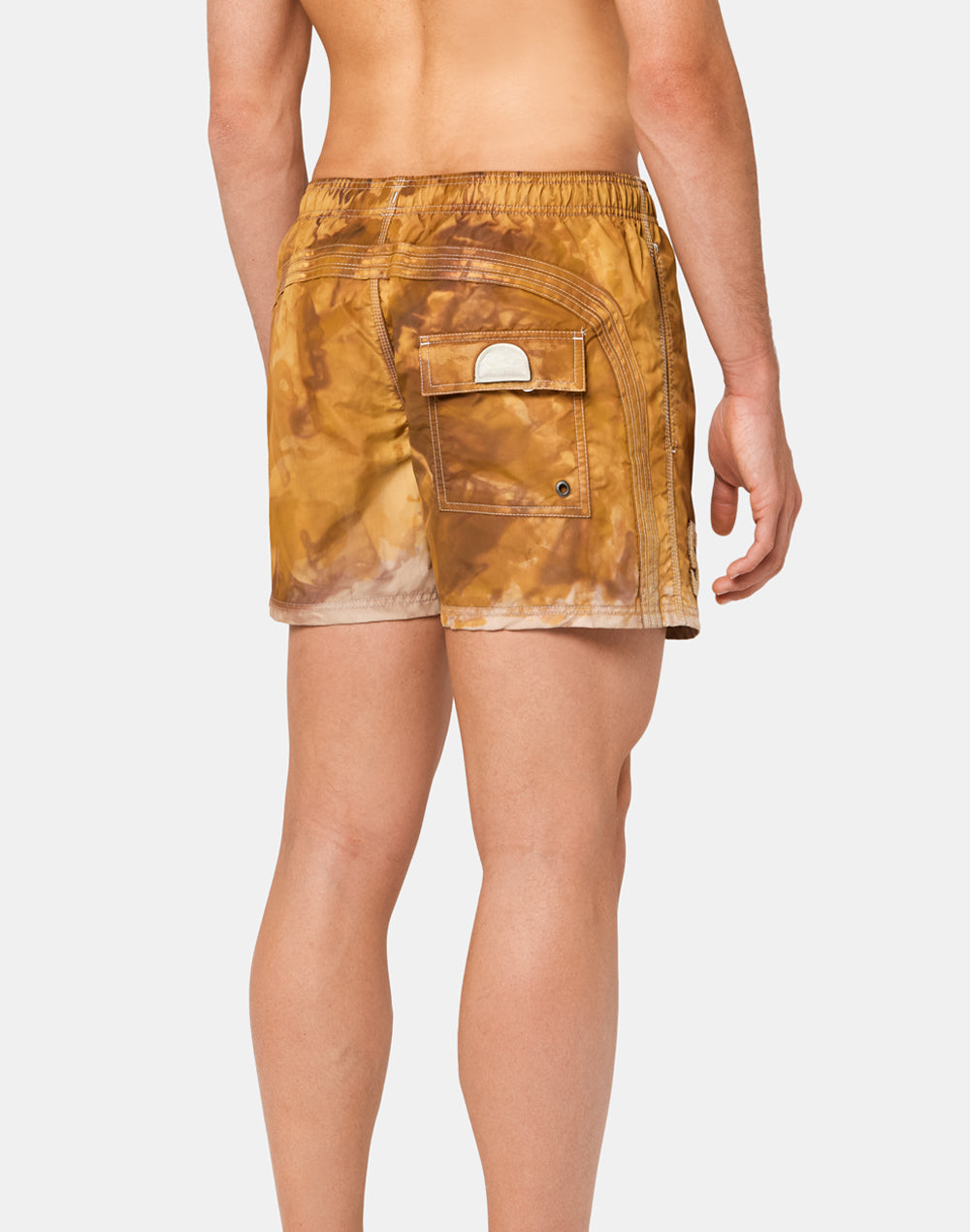 SHORT SWIM SHORTS WITH AN ELASTICATED WAISTBAND AND PATCH